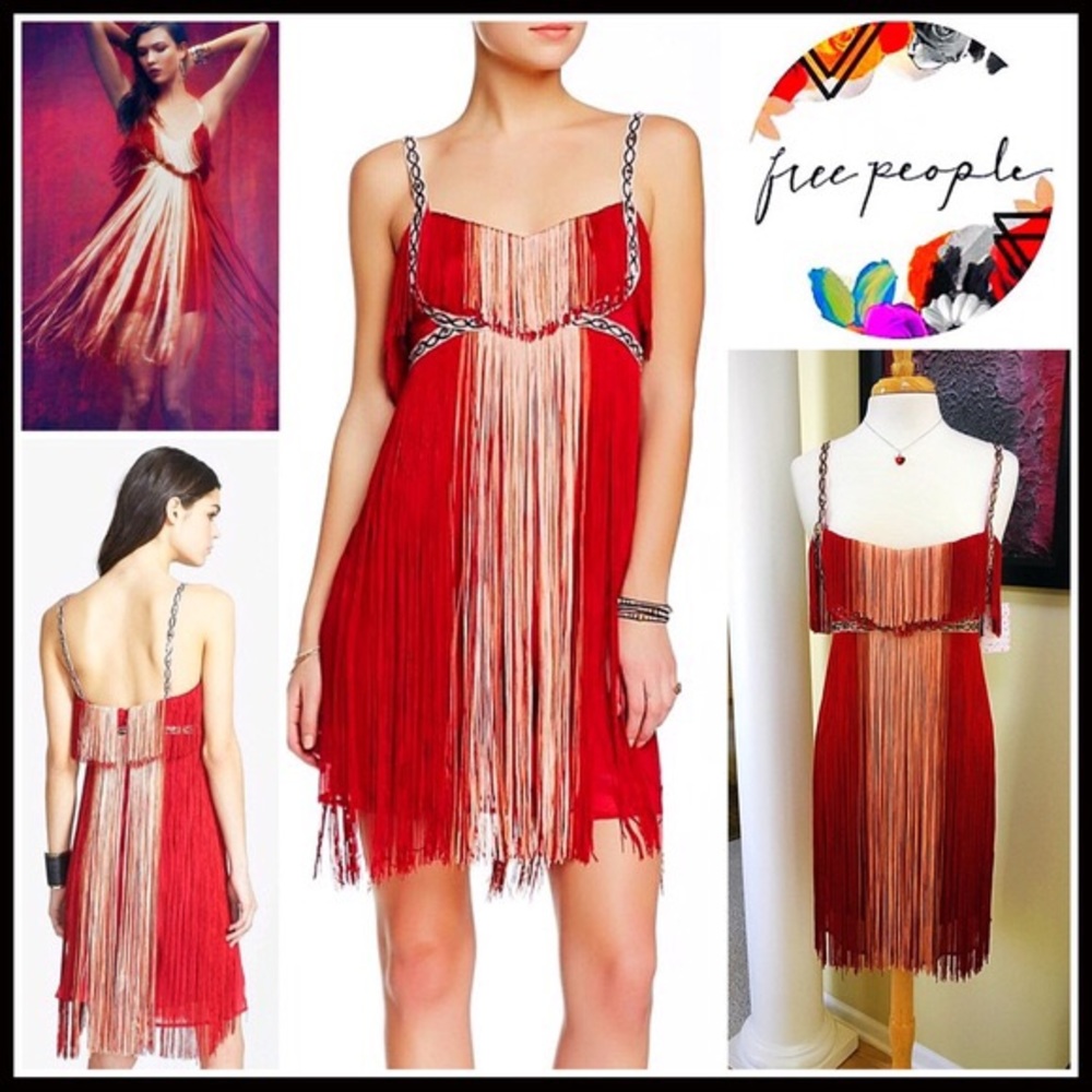 FREE PEOPLE RED FRINGE PARTY DRESS - Picture 8 of 8