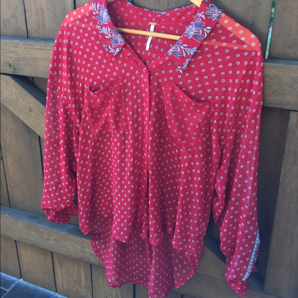 Free People chiffon high low button front blouse