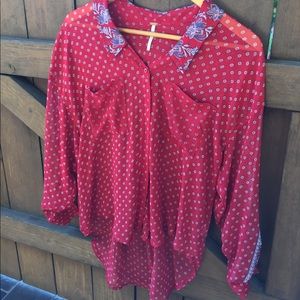 Free People chiffon high low button front blouse