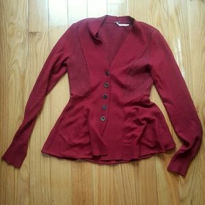 Free People Cranberry Peplum Cardigan
