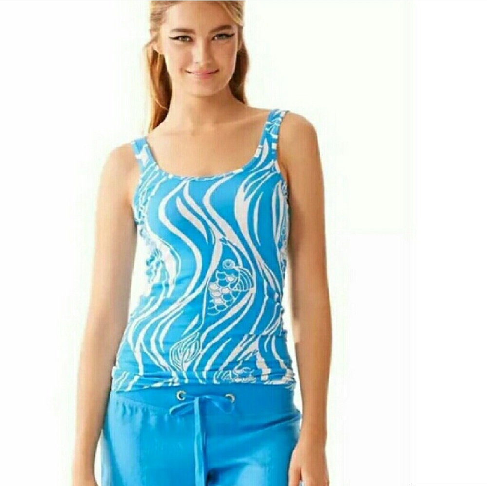 LILLY PULITZER TABBIE TANK TOP JOE FISH ARIEL BLUE