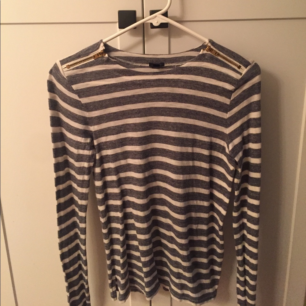 J. Crew Grey striped Gold Zipper Top