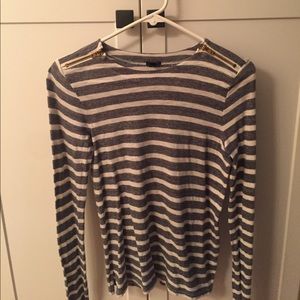 J. Crew Grey striped Gold Zipper Top