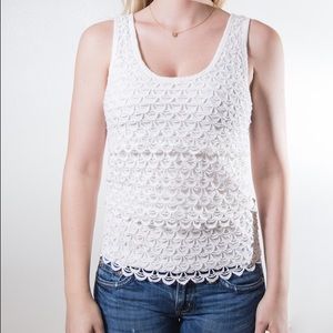J.Crew White Layered Lace Tank Top (100% Cotton)