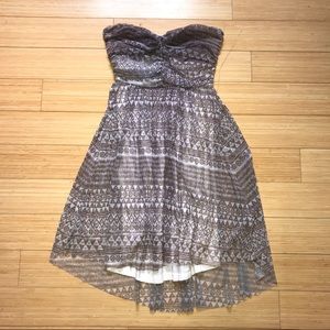 Tribal print strapless high-low dress