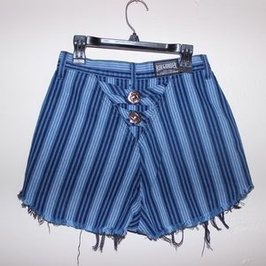 70s vintage high waisted blue stripe shorts