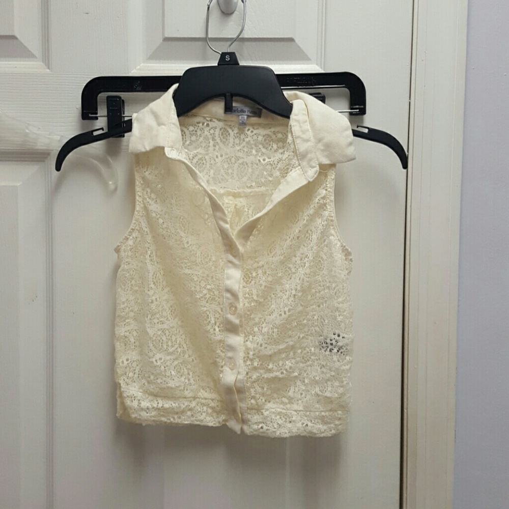 White lace see through crop top