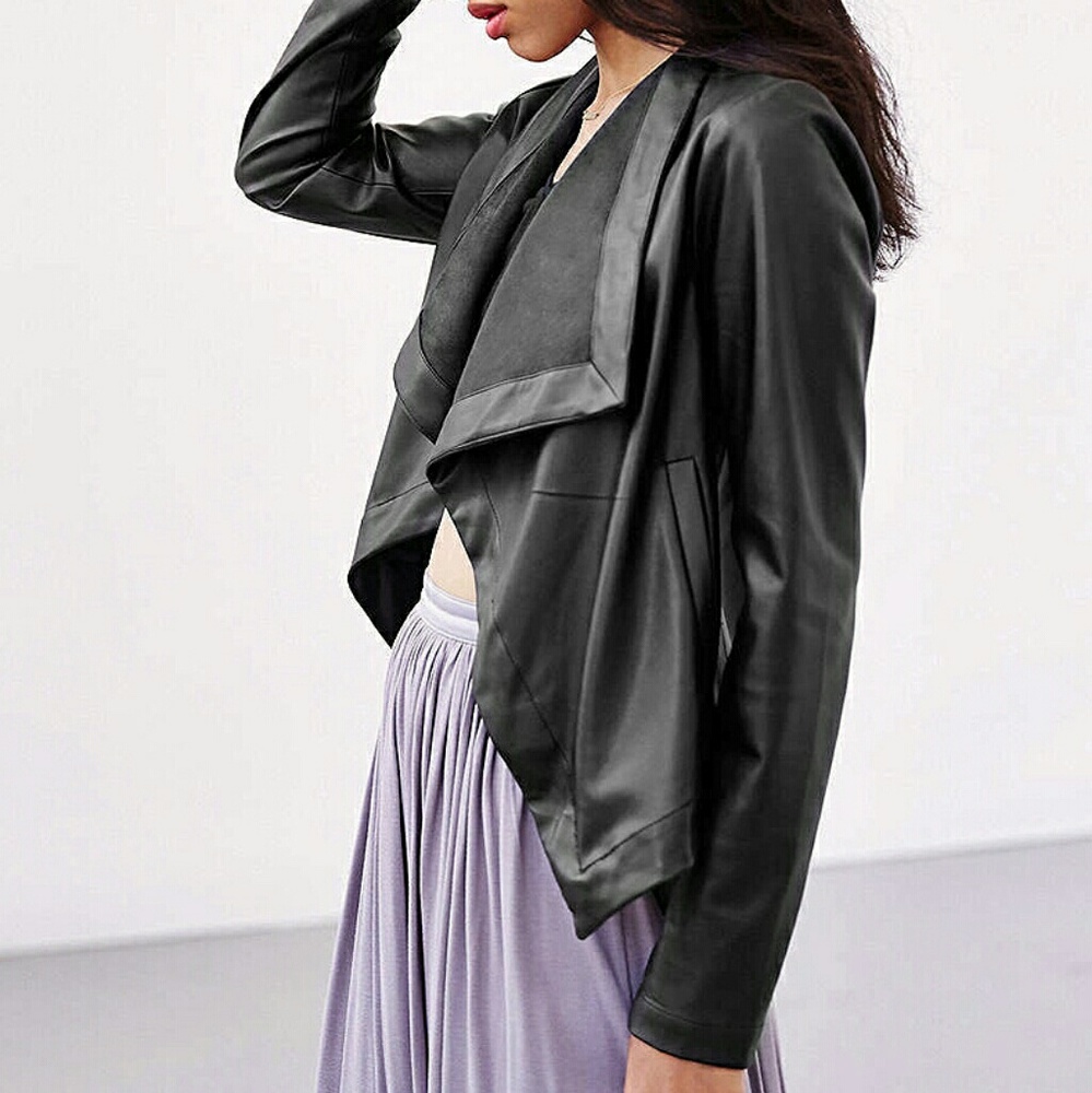 Oversized-Collar Leather Jacket