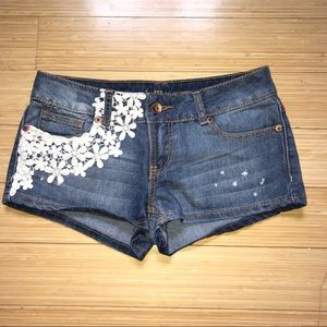Denim and lace shorts