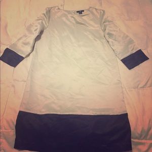 Satin cream and black 3/4 sleeve tunic dress
