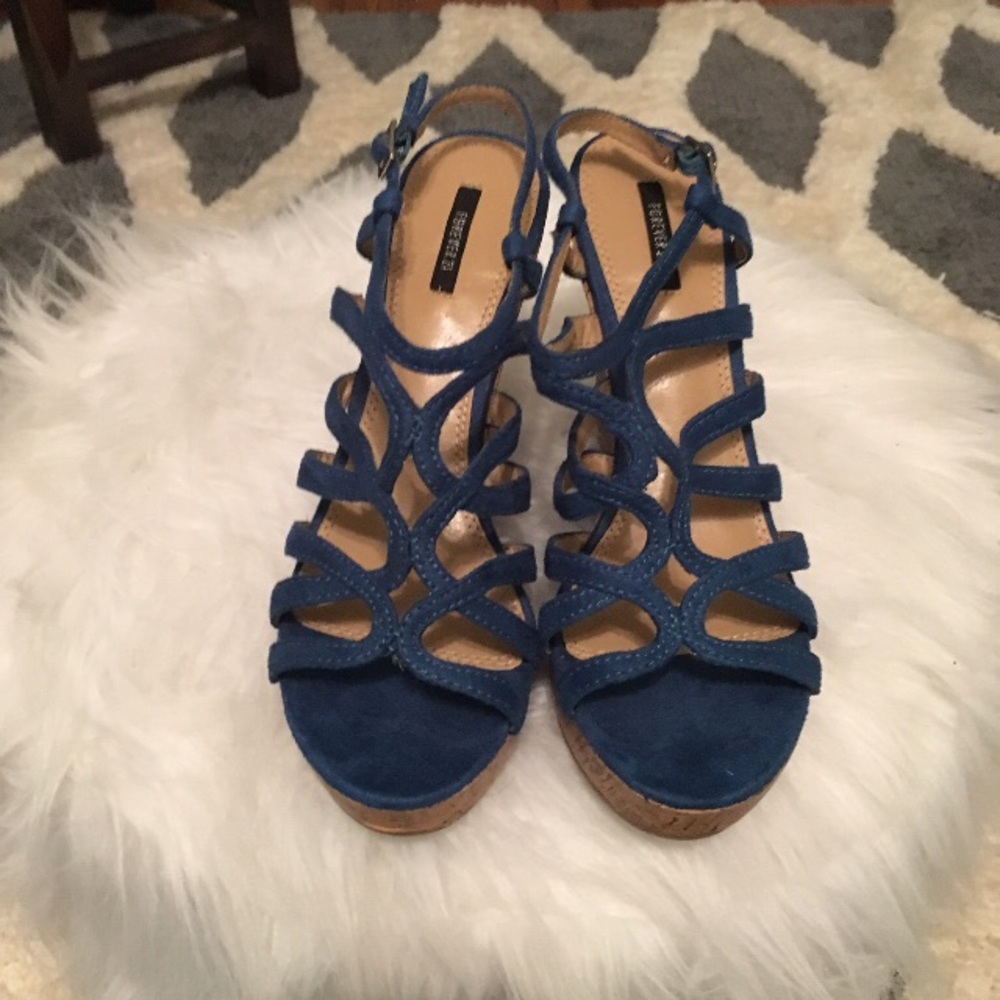 Blue forever 21 wedges size 6/7 never worn