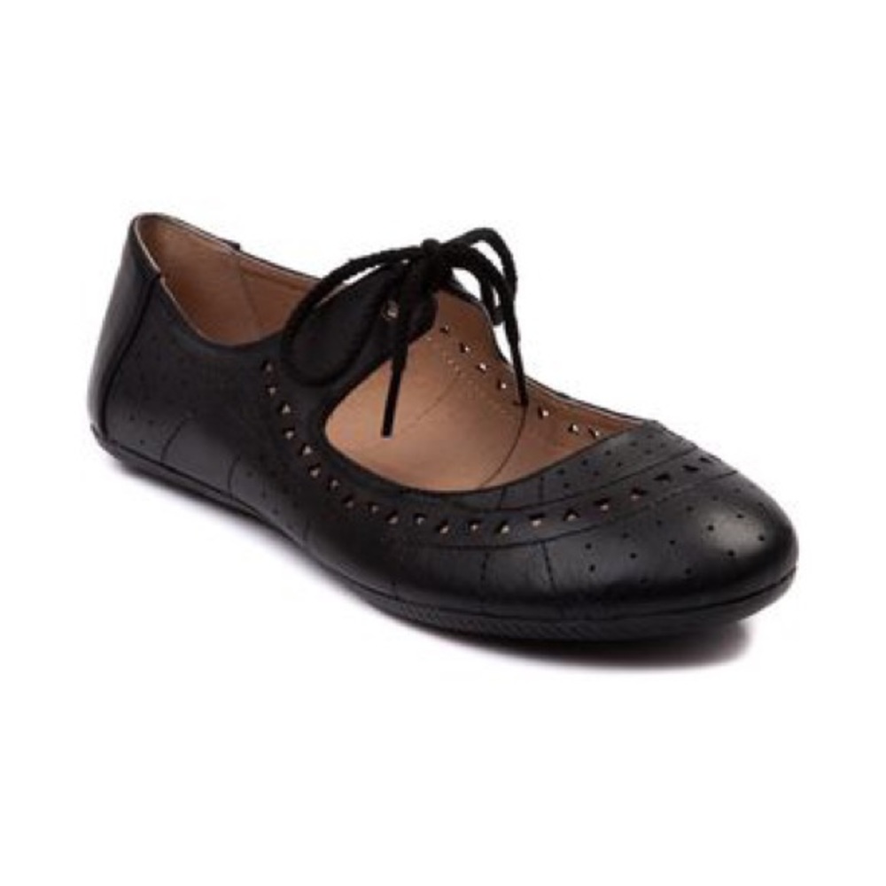 Black faux leather perforated Babette flats w/ tie