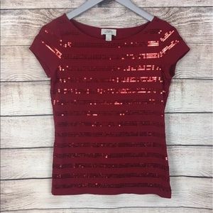 Ann Taylor Loft Red Stripes sequins shirt EUC Sz S