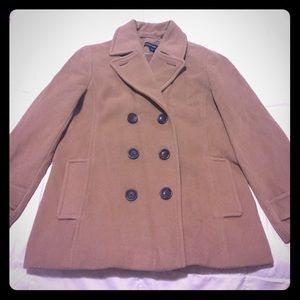 Camel color Lands' End pea coat