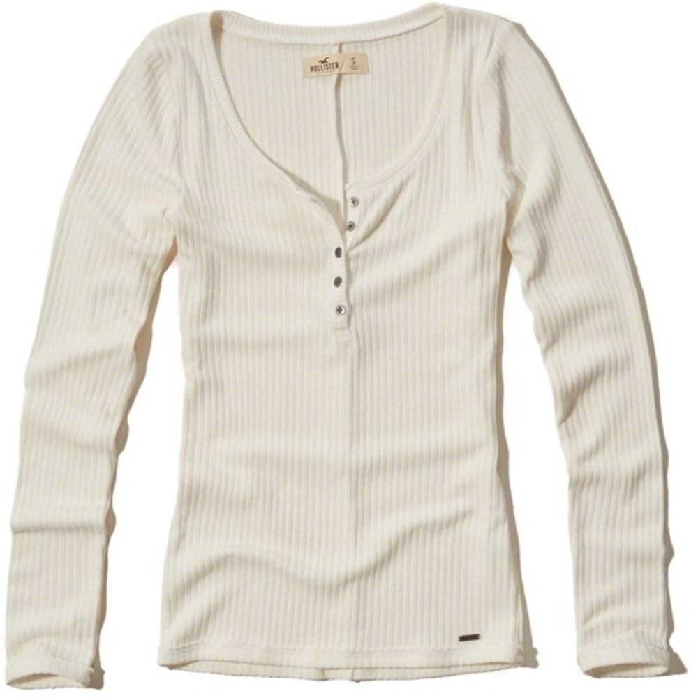 Hollister Long-Sleeve Henley Creme/White Like New