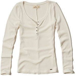 Hollister Long-Sleeve Henley Creme/White Like New