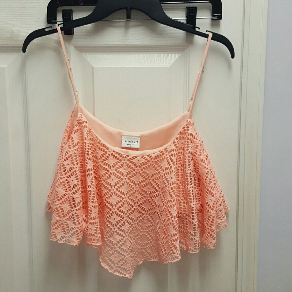 Salmon pink lace crop top