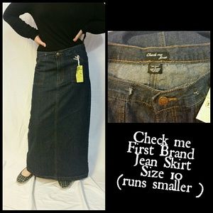 Size 10, Modest long jean skirt! No splits! Dark