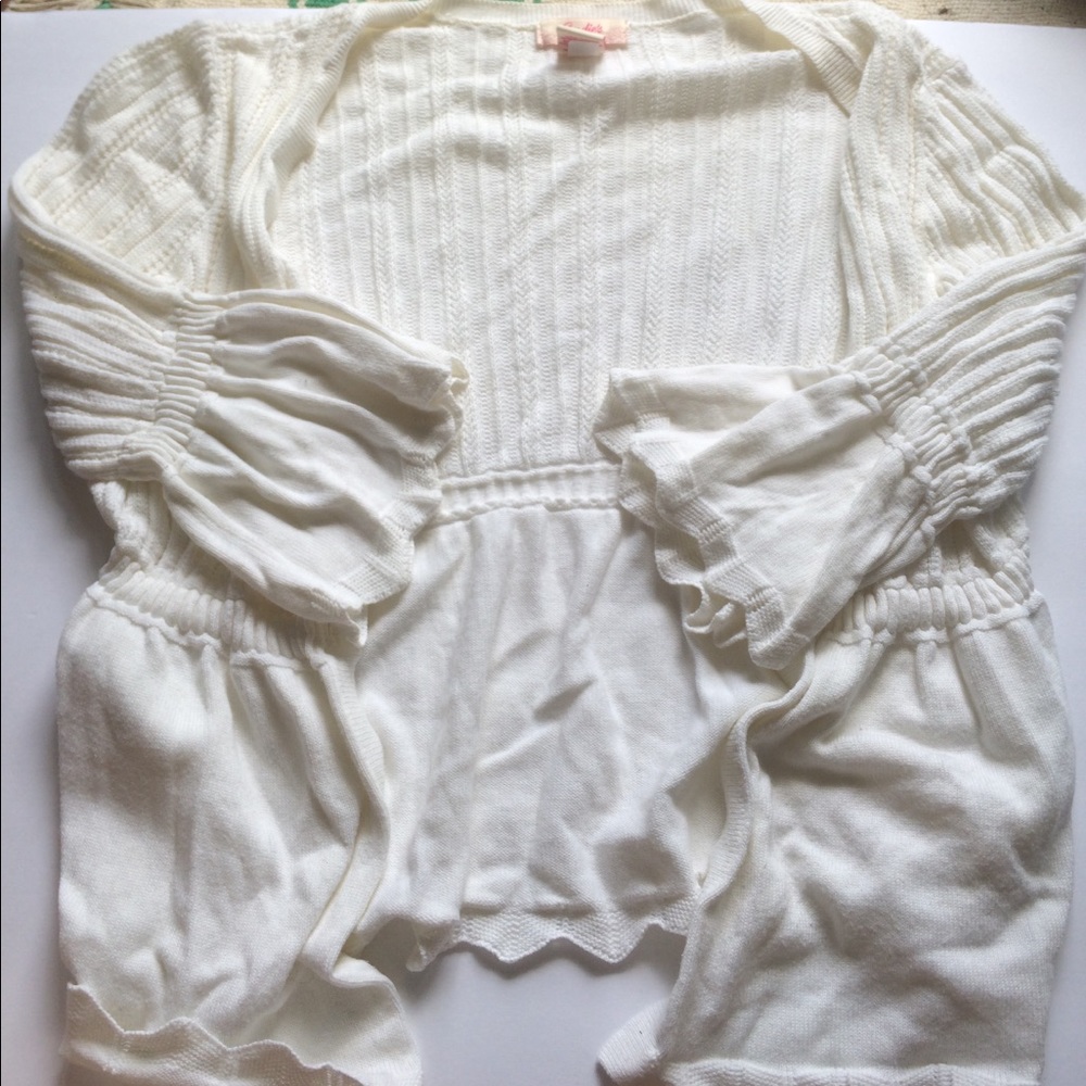 White Crotchet Cardigan With Chevron Hem Size L