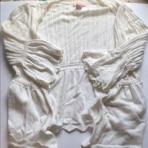 White Crotchet Cardigan With Chevron Hem Size L