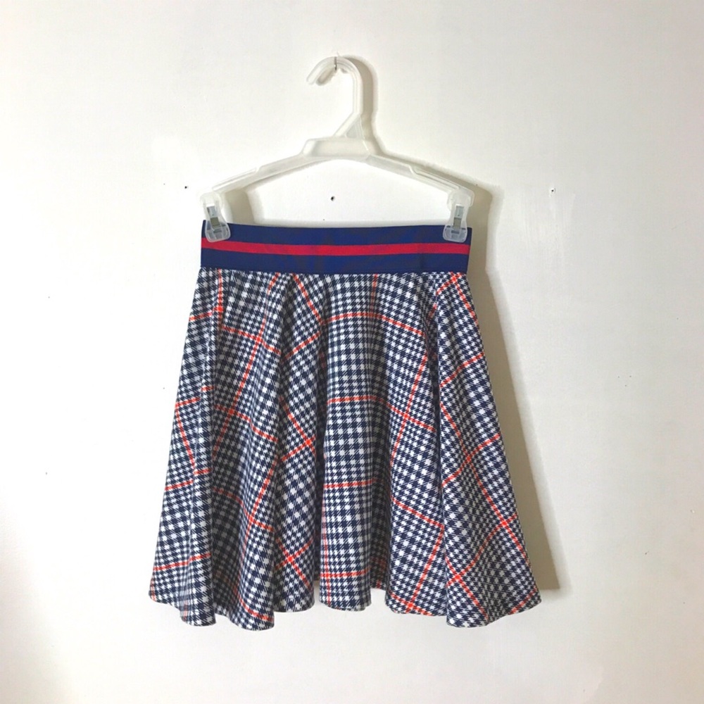 Navy & Red Houndstooth Skater Skirt