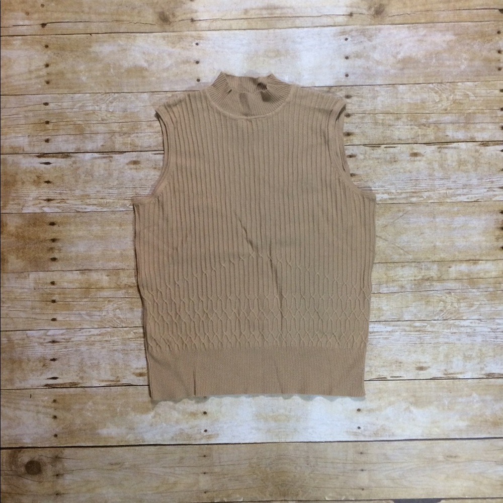 Tan mock neck sleeveless sweater/sweater vest