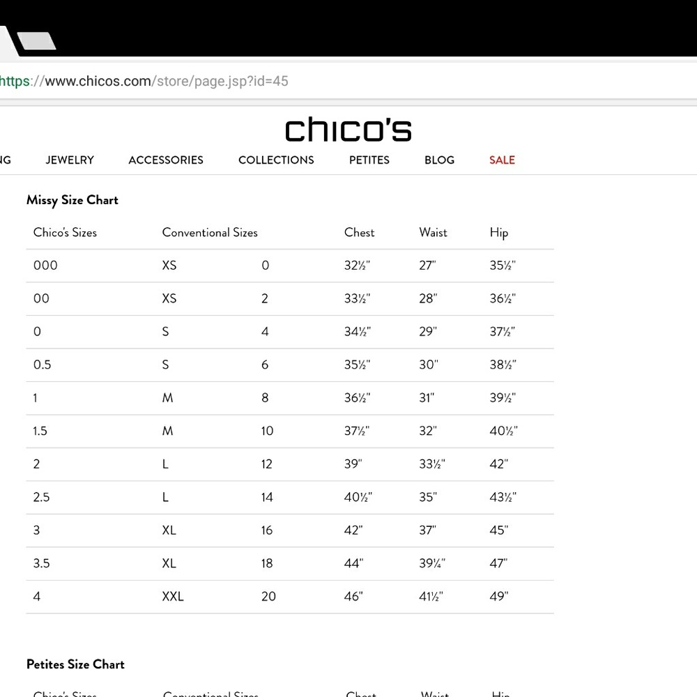 Chico's Size chart