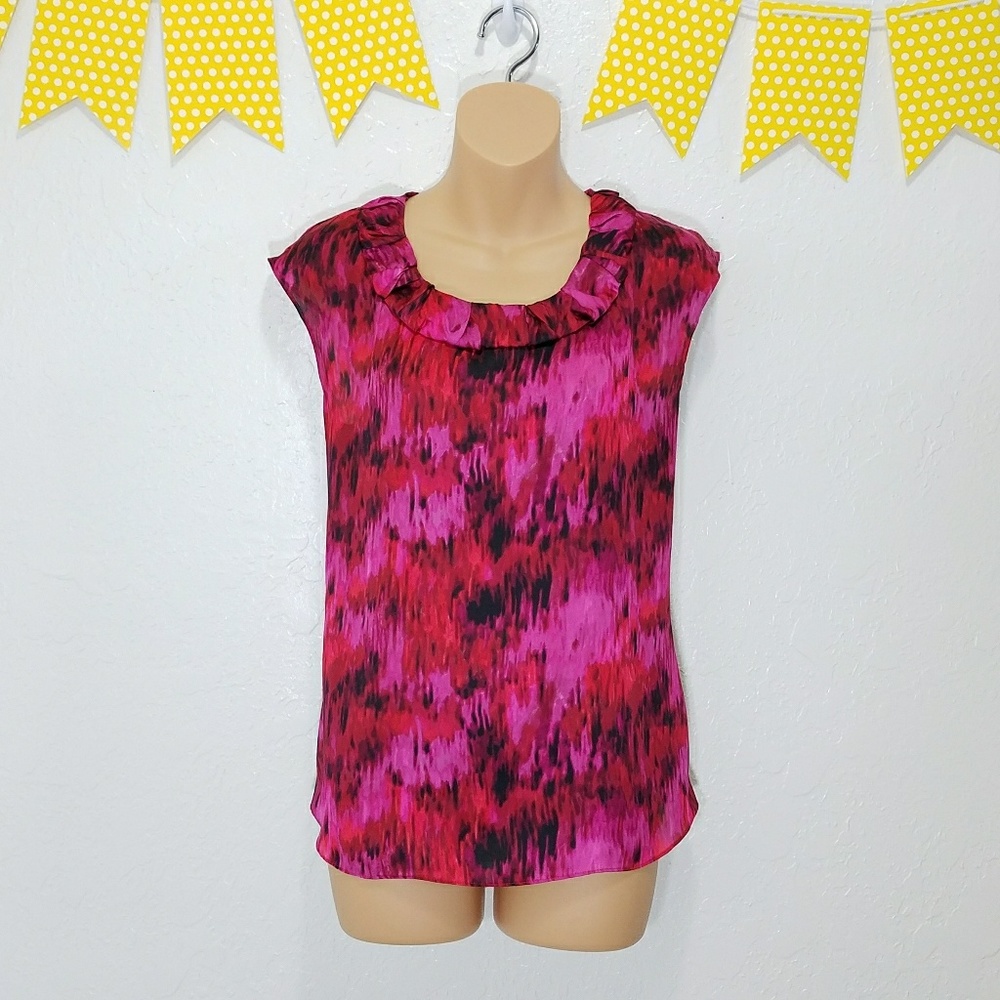 Anne Klein Silky Pink & Red Career Work Blouse W19