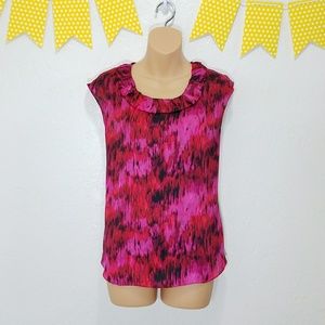 Anne Klein Silky Pink & Red Career Work Blouse W19