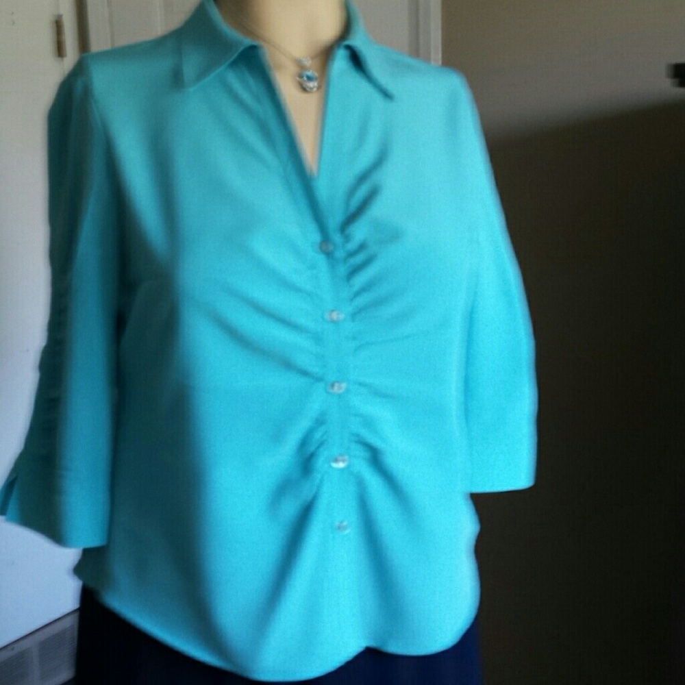 Turquoise Blue Button Down Blouse
