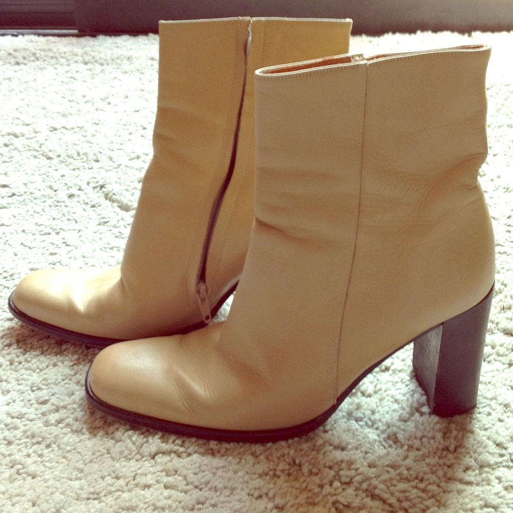 Tan J. Crew block heel ankle boots size 8