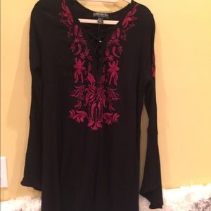 A black and red bohemian style dress