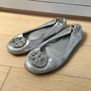Silver Tory Burch Flats
