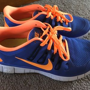 NikeFree 5.0 Shoes - Indigo/Orange Size W8