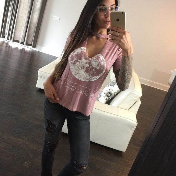 3 LEFT! Mauve Moonchild Cutout Tee - Picture 3 of 5