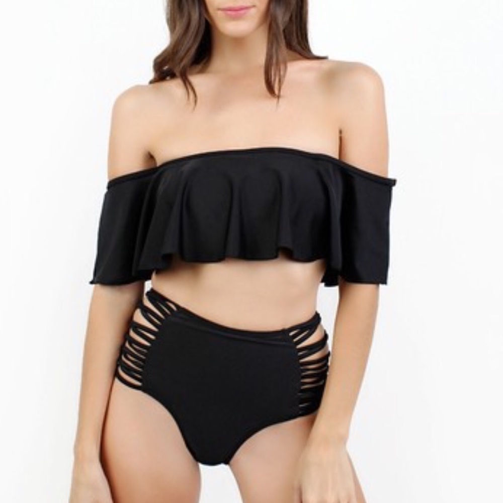 2 piece off the shoulder black small bikini
