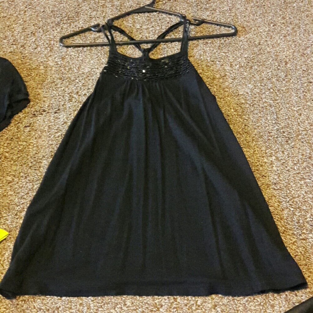 Black t back sequin tank top