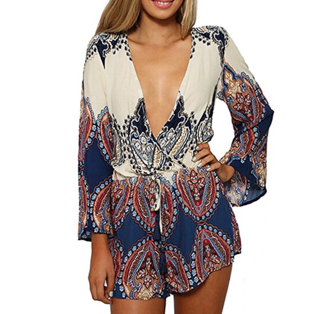 Deep V Neck Shorts Romper