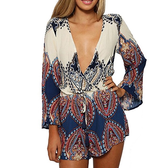 Deep V Neck Shorts Romper - Picture 1 of 3