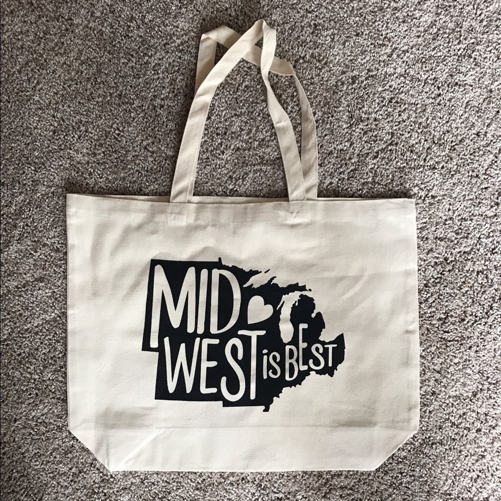 Large light canvas tote "Midwest is the best"