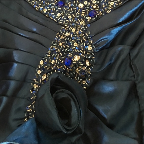 Blue Strapless rhinestone ruffle PROM dress gown - Picture 2 of 3