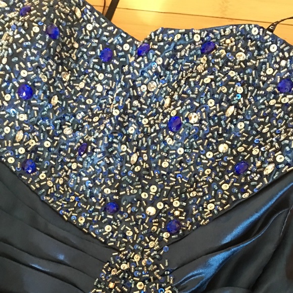 Blue Strapless rhinestone ruffle PROM dress gown - Picture 3 of 3