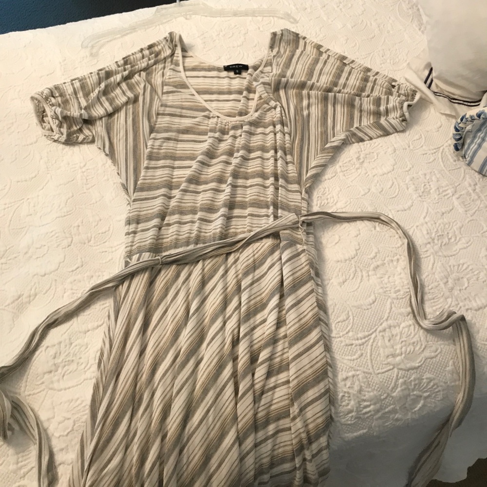 Grey, White, and Gold ripped shoulder dress