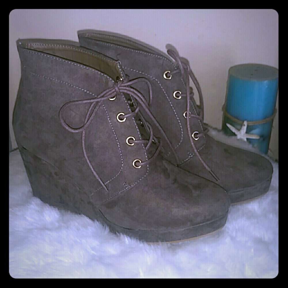 Just Fab Palma wedge Booties ankle brown/taupe 8.5