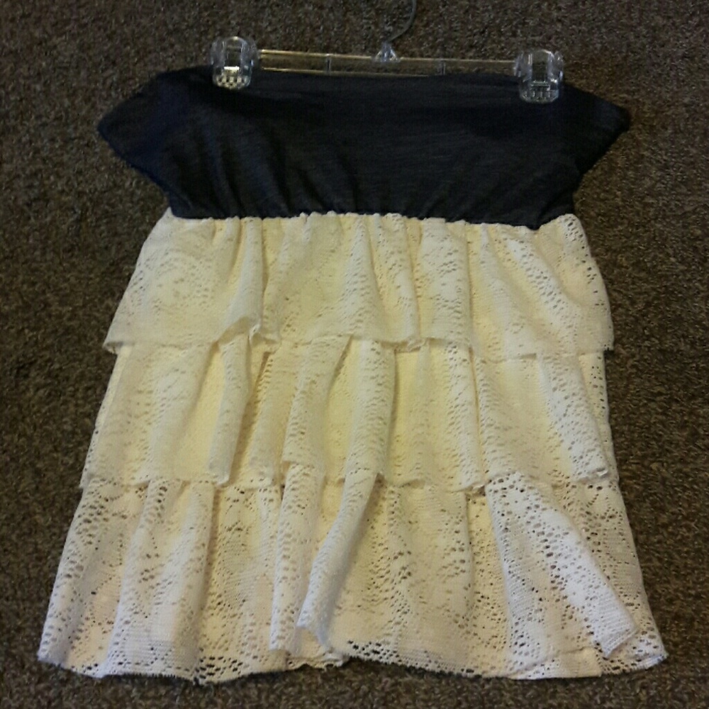 Strapless denim and lace top