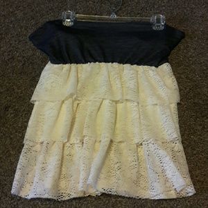 Strapless denim and lace top