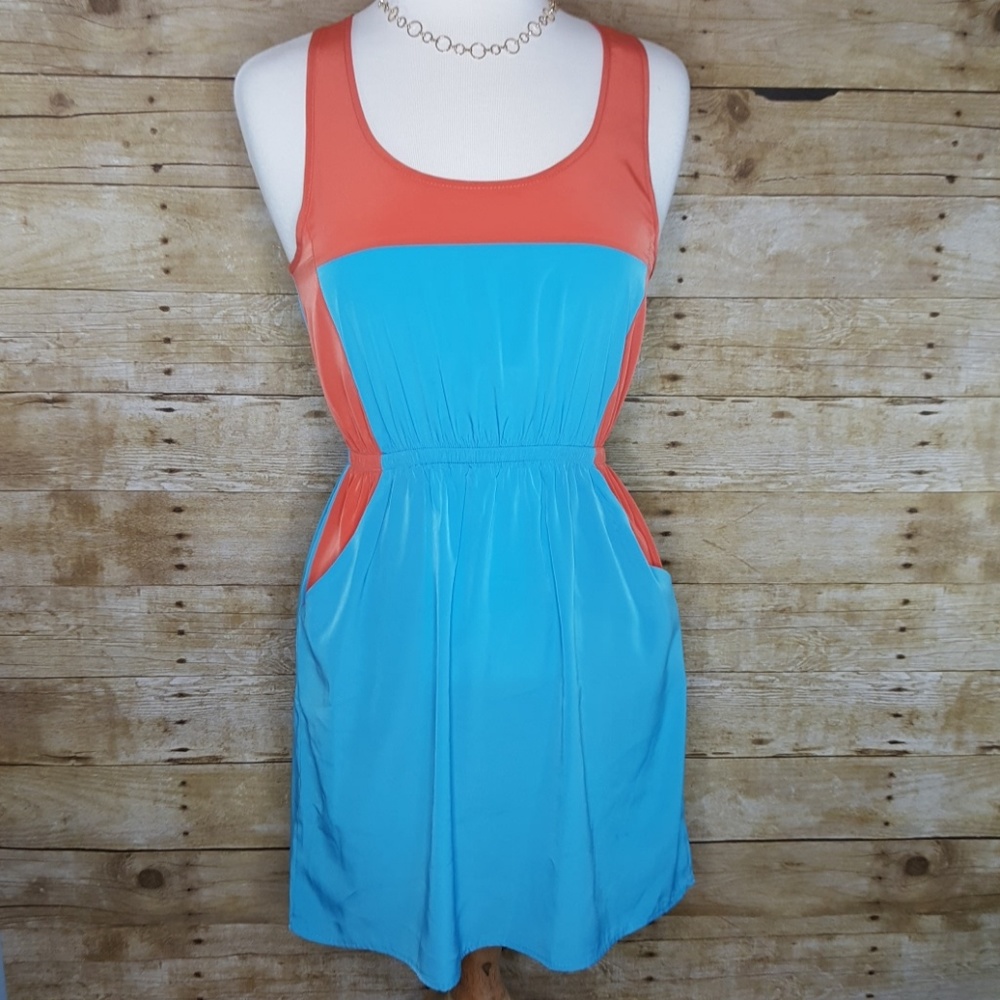 Everly Orange & Blue Sleeveless Color Block Dress