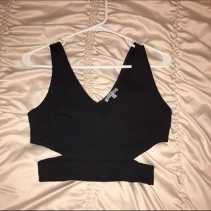 Black Deep V Neckline, Cutout Sides Crop Top
