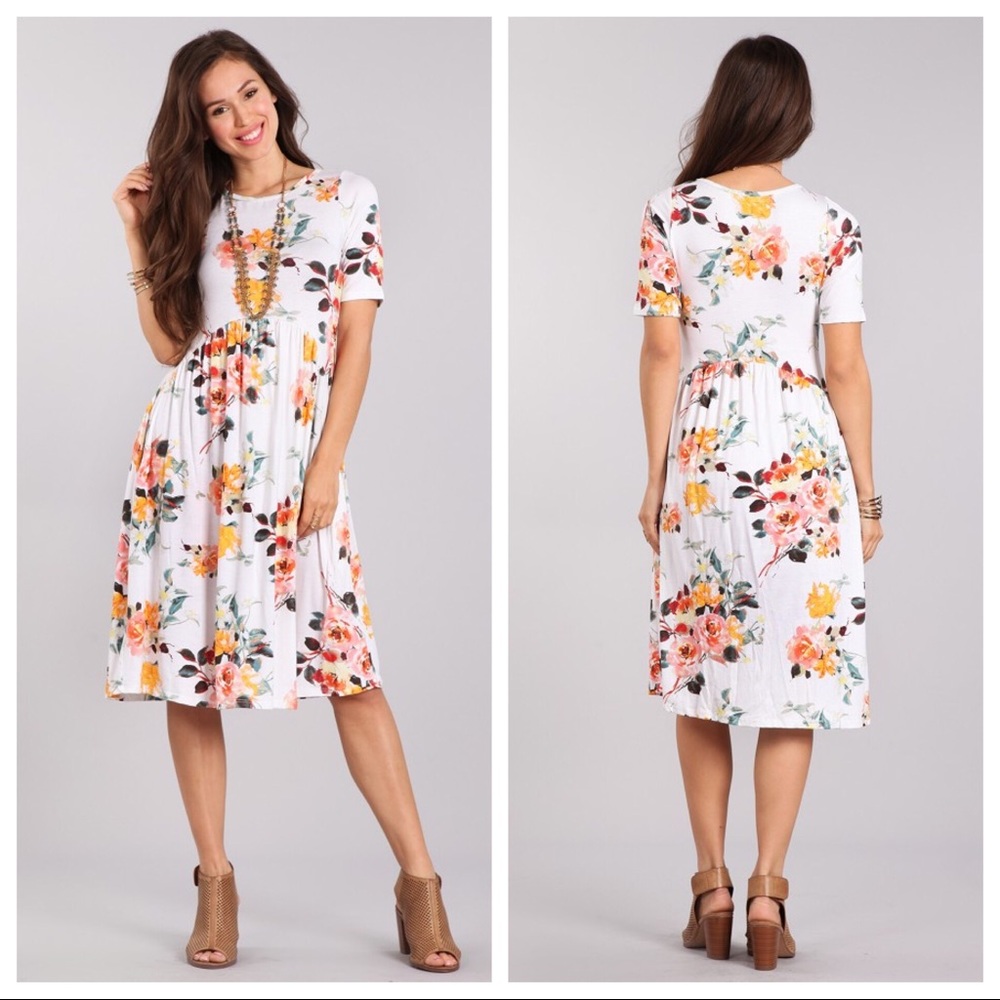 Chris & Carol Floral Empire Babydoll Dress | White