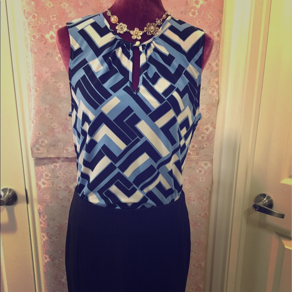 Chaps, sleeveless blue/black multi shirt